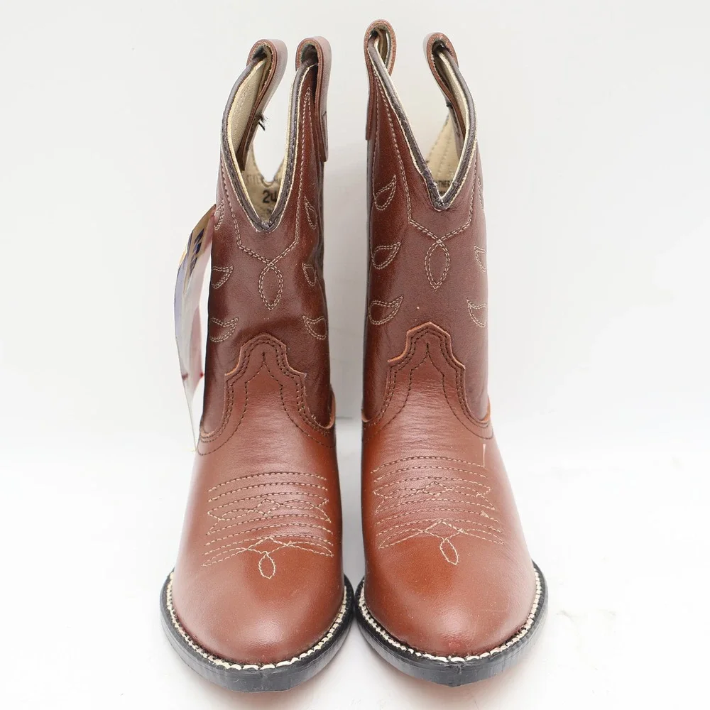 Acme Cowboy Boots Kids Size 10 D Vintage Brown Leather Made in USA NIB 2406